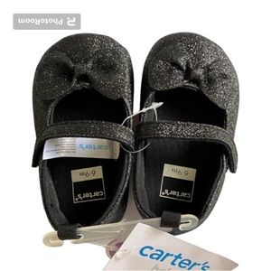 CARTER’S INFANT SHOES BLACK GLITTER BOW 6-9 MONTHS NEW NWT